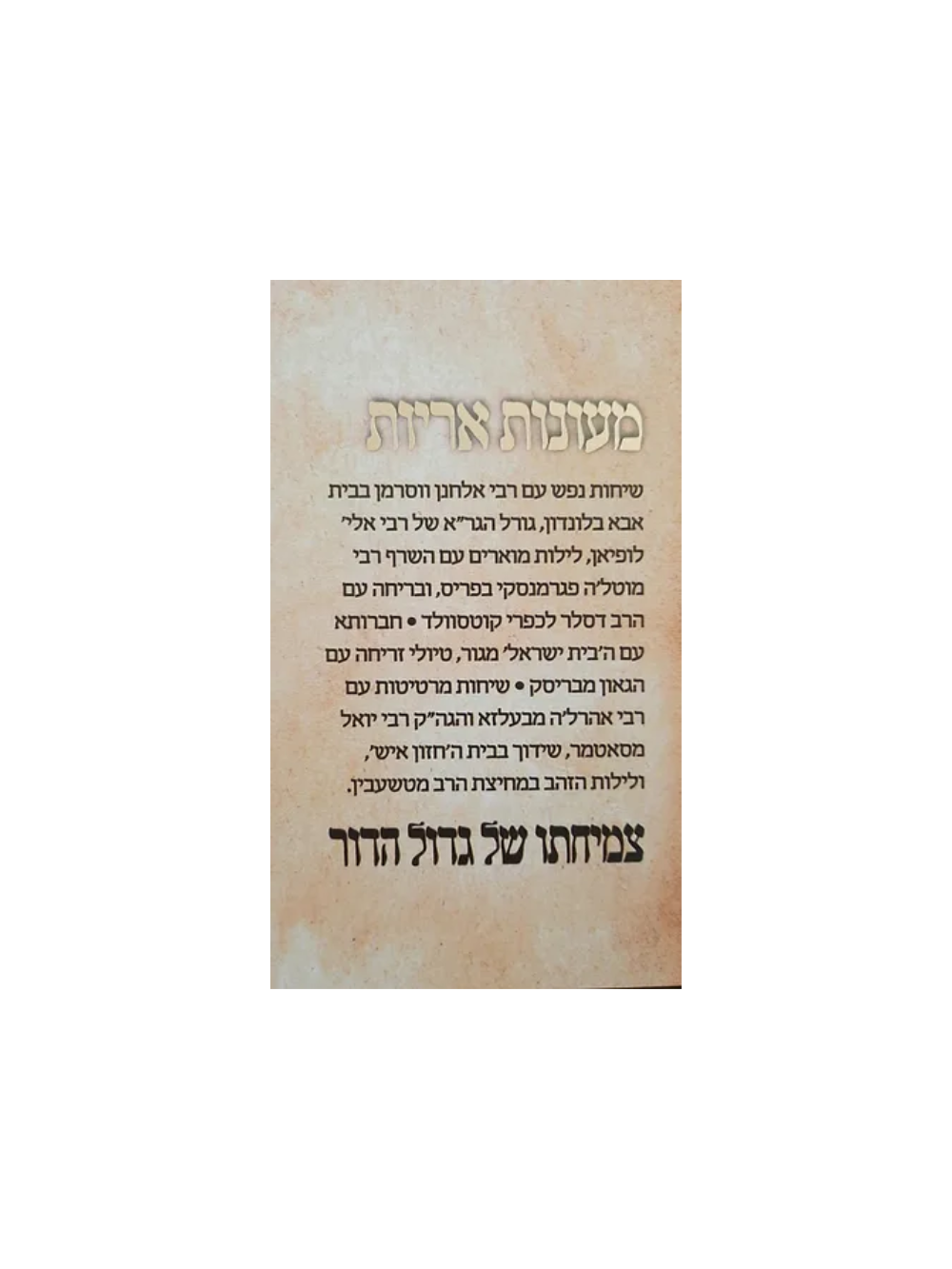 מעונות אריות -מאוצרותיו של פוסק הדור מרן הגאון אבי משה שטרנבוך