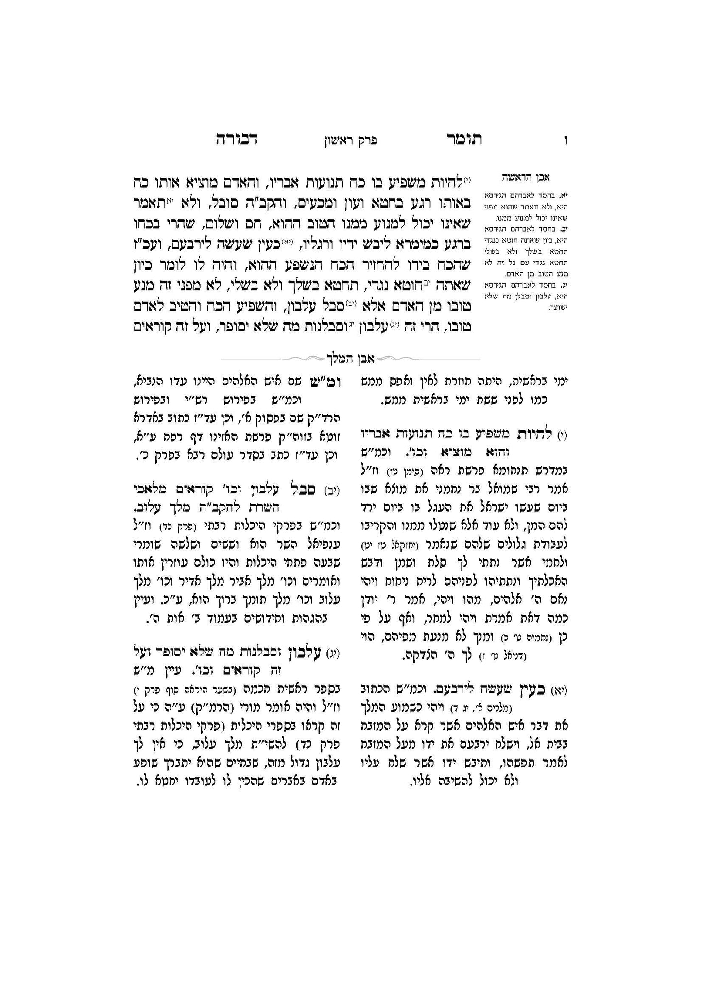 תומר דבורה עם מקורות וביאורים -פירוש אבן המלך ר' אברהם אביש ציינווירטה שליט''א