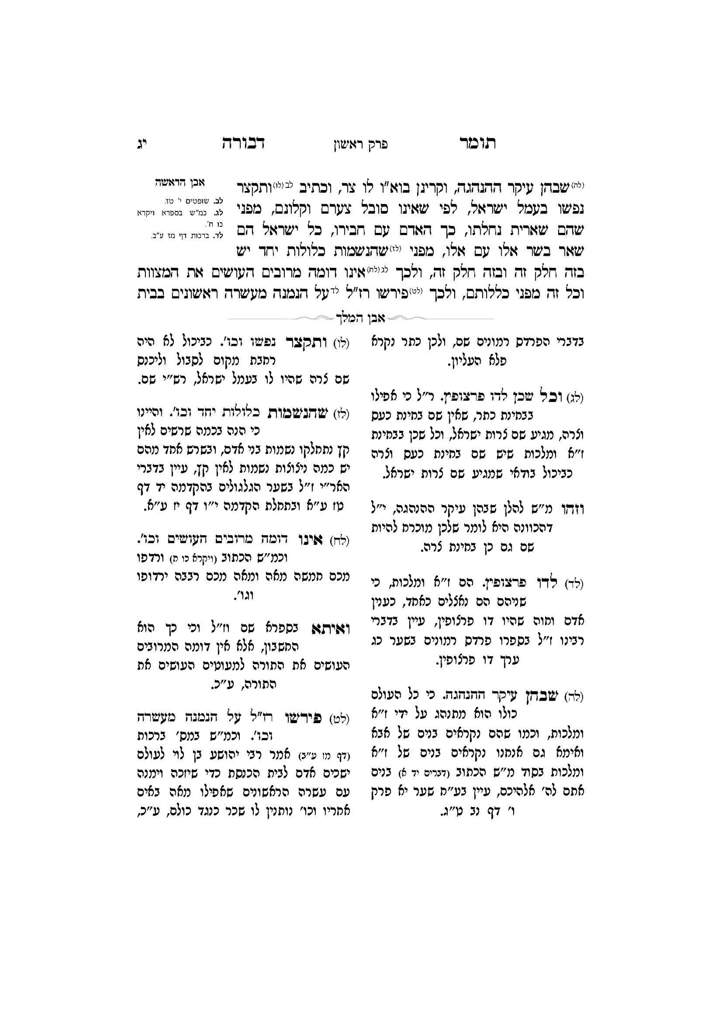 תומר דבורה עם מקורות וביאורים -פירוש אבן המלך ר' אברהם אביש ציינווירטה שליט''א