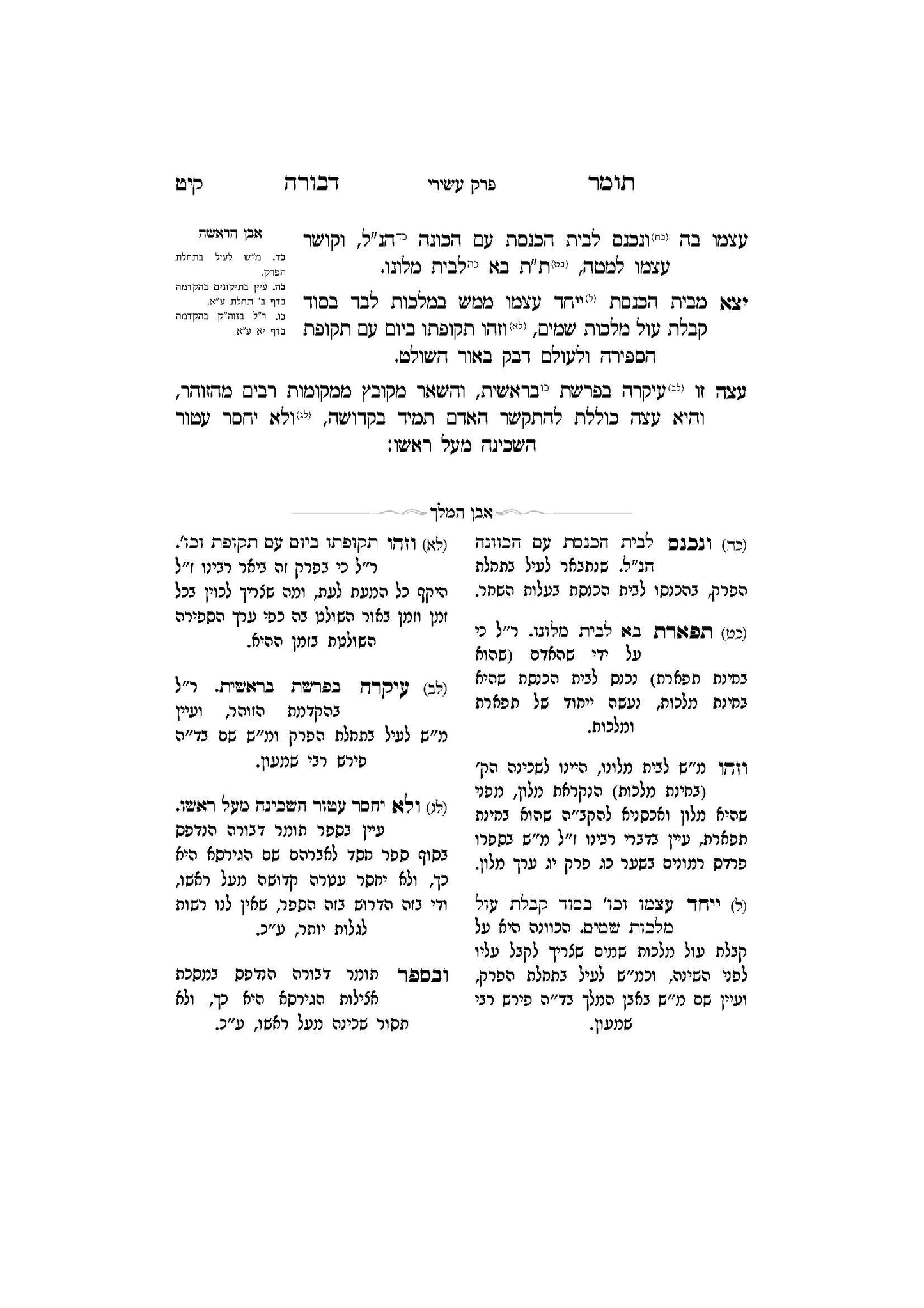 תומר דבורה עם מקורות וביאורים -פירוש אבן המלך ר' אברהם אביש ציינווירטה שליט''א