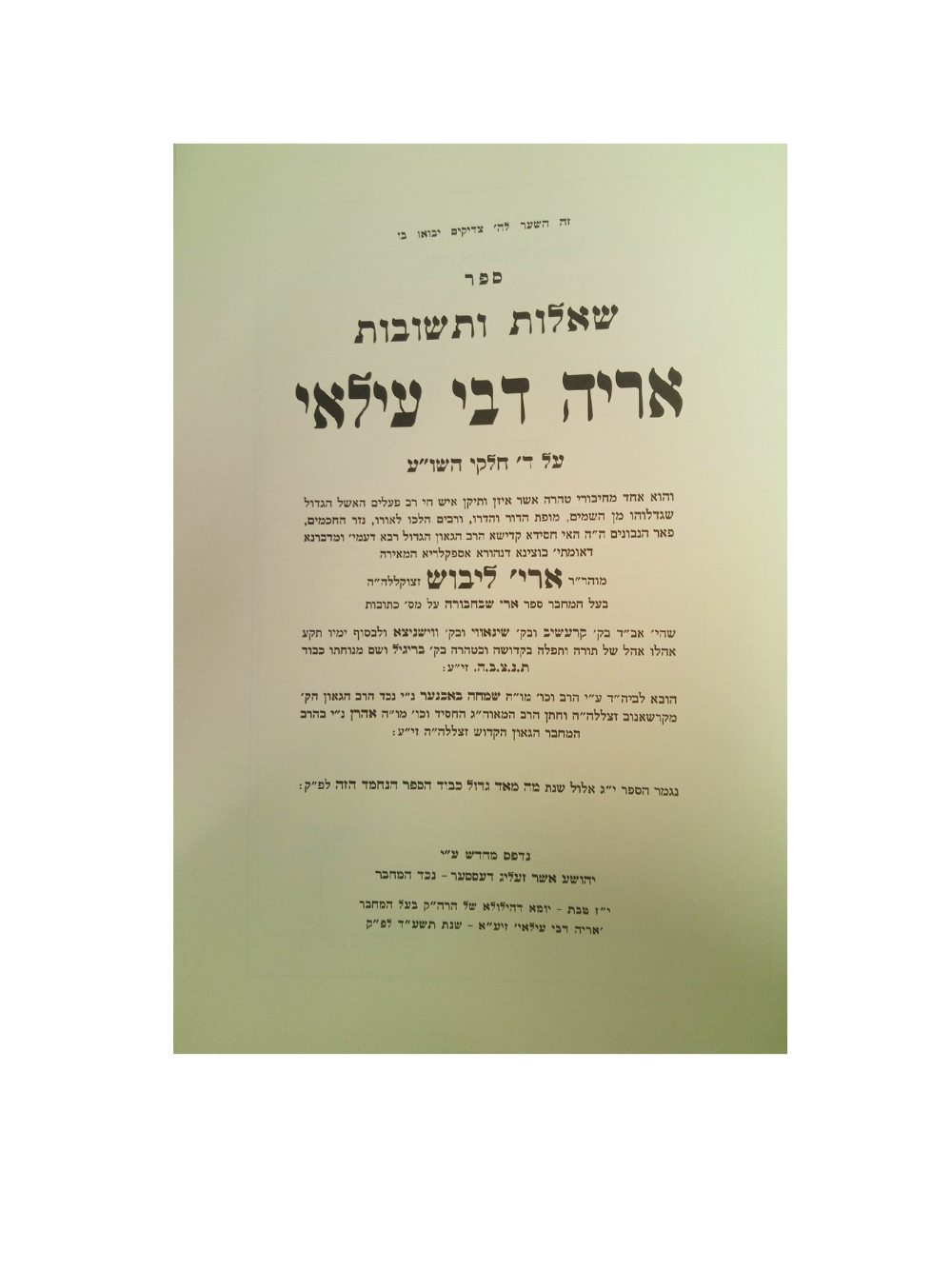 שו''ת אריה דבי עילאי -ד''כ